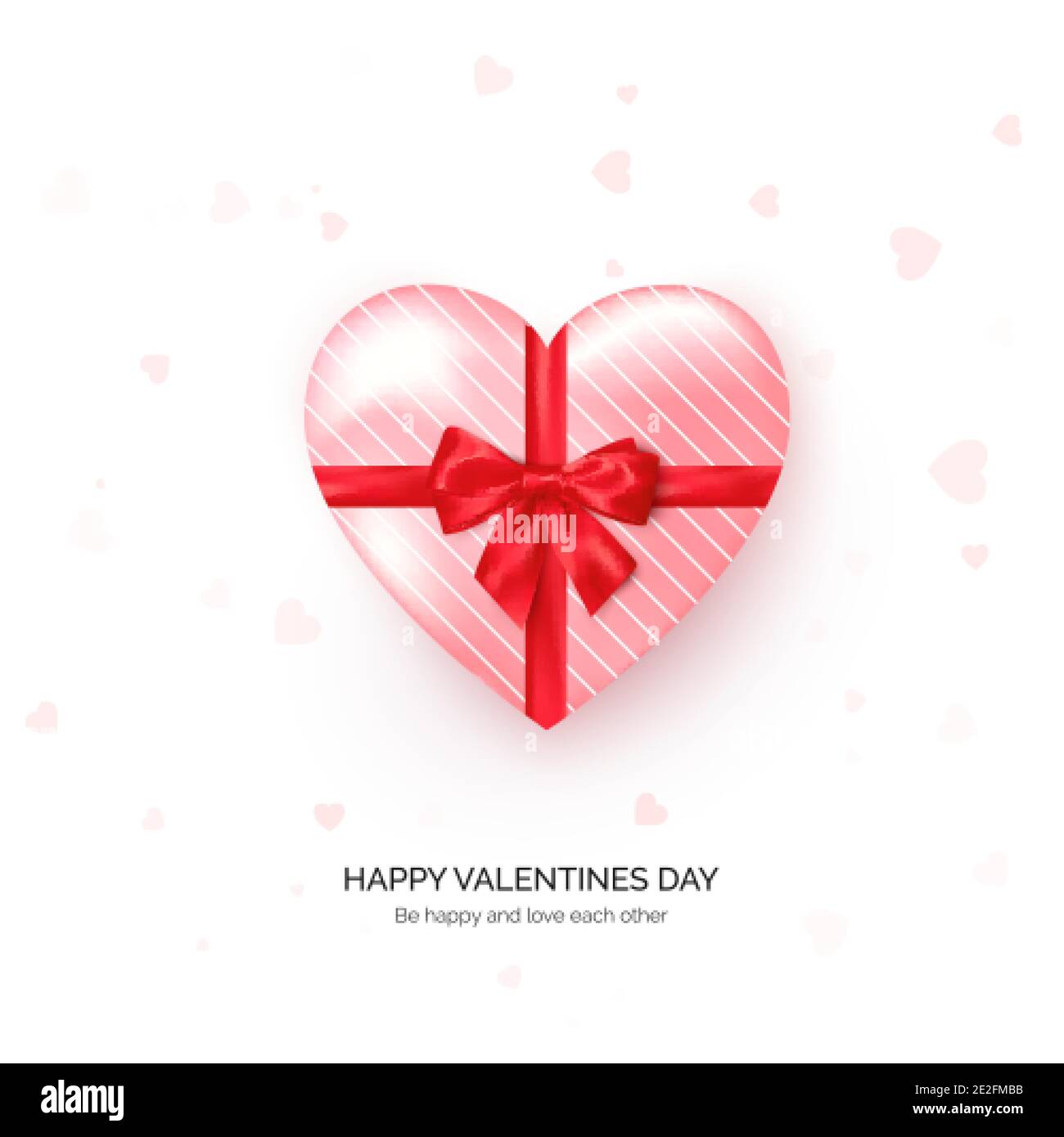 Confezione regalo a forma di cuore con arco in seta rossa. Modello biglietto di auguri per San Valentino. Vettore Illustrazione Vettoriale