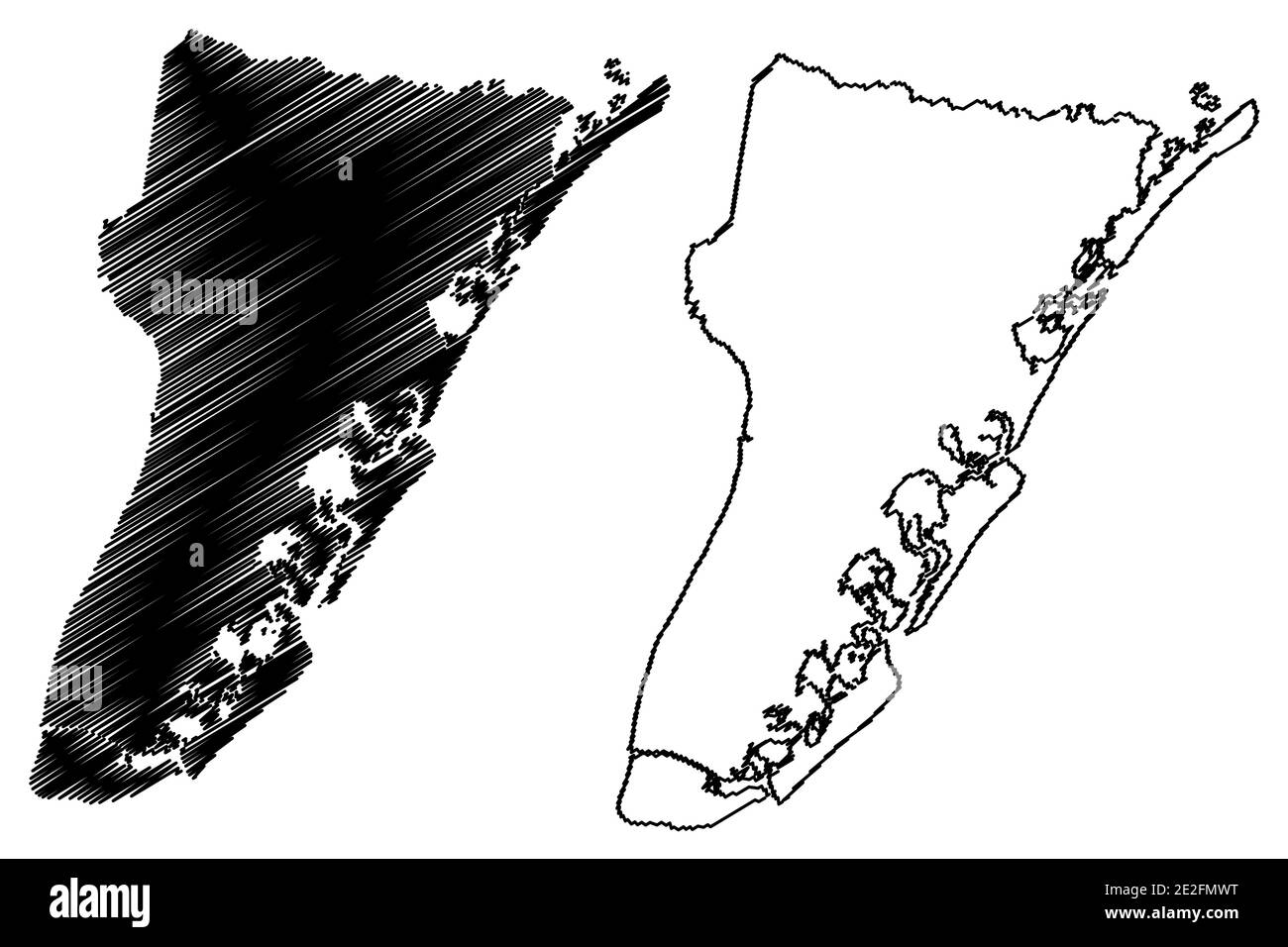 Cape May County, New Jersey (Stati Uniti, Stati Uniti d'America, Stati Uniti, Stati Uniti, Stati Uniti) mappa vettoriale illustrazione, schizzo scribbling Cape May mappa Illustrazione Vettoriale