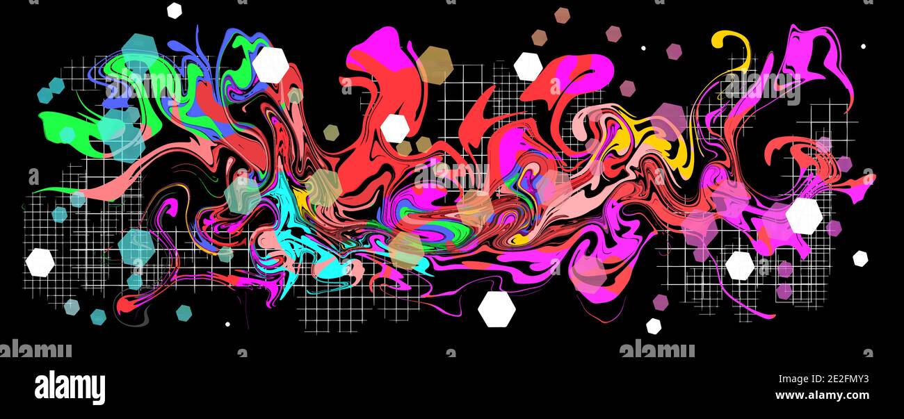 Graffity con schema multicolore lucido astratto immagine vettoriale a più livelli eps10 isolata su sfondo nero. Illustrazione Vettoriale