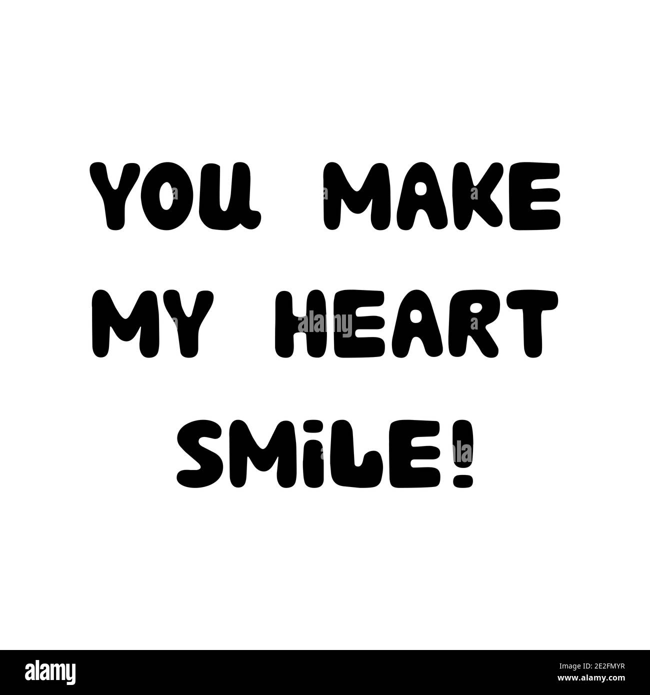 Fai sorridere il mio cuore. Scritta roundish scritta a mano isolata su sfondo bianco. Illustrazione Vettoriale