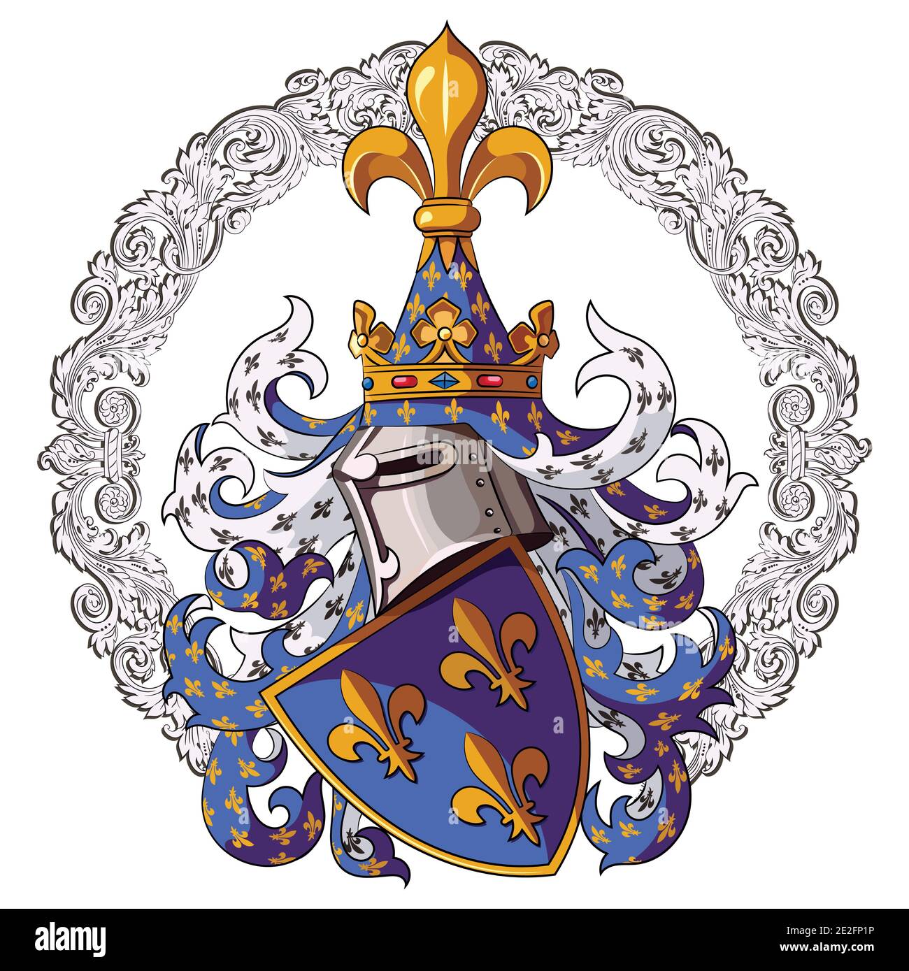 Cappotto di armi. Eraldry cavaliere medievale e ornamento cavaliere medievale Illustrazione Vettoriale