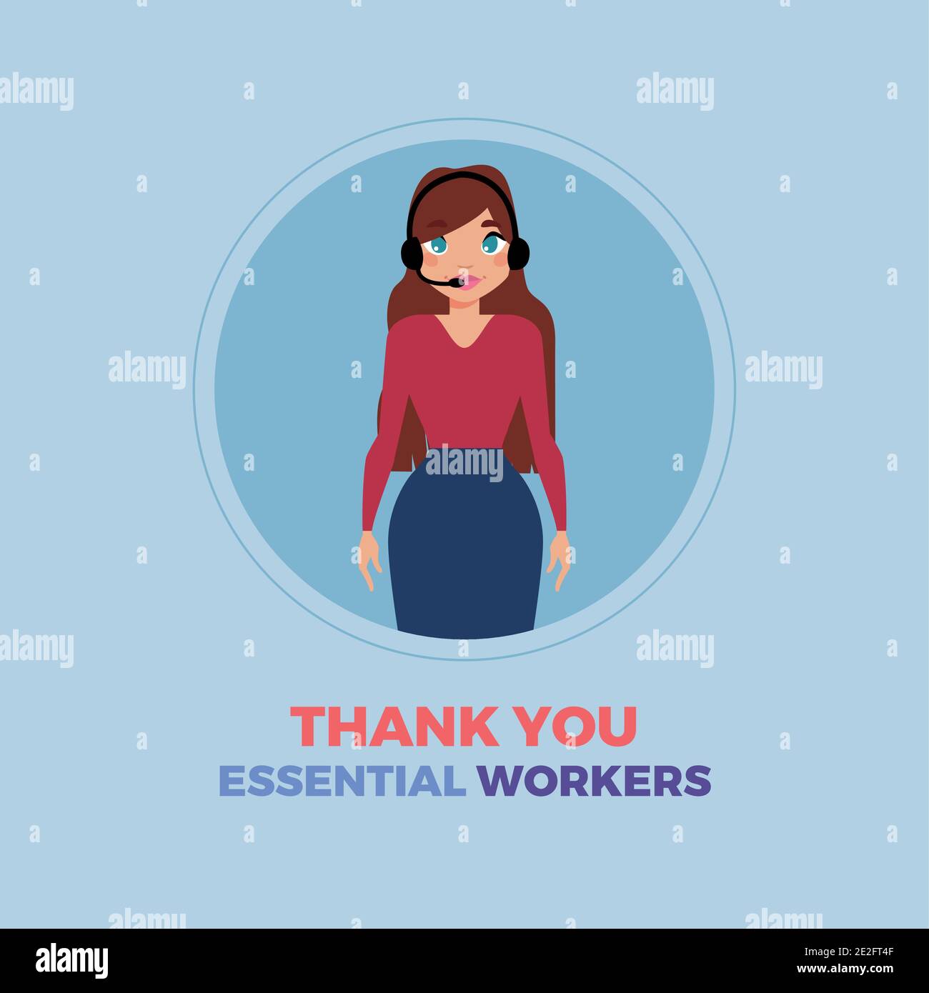 Il segretario blu ringrazia il logo dei lavoratori essenziali - Vector Illustrazione Vettoriale