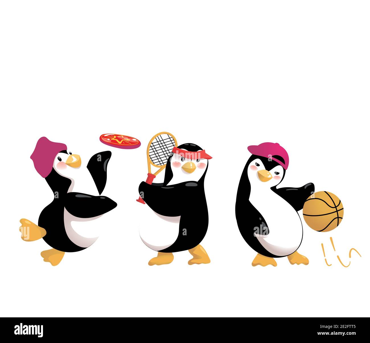 Tre simpici pinguini di cartoni sono fuori per lo sport Illustrazione Vettoriale