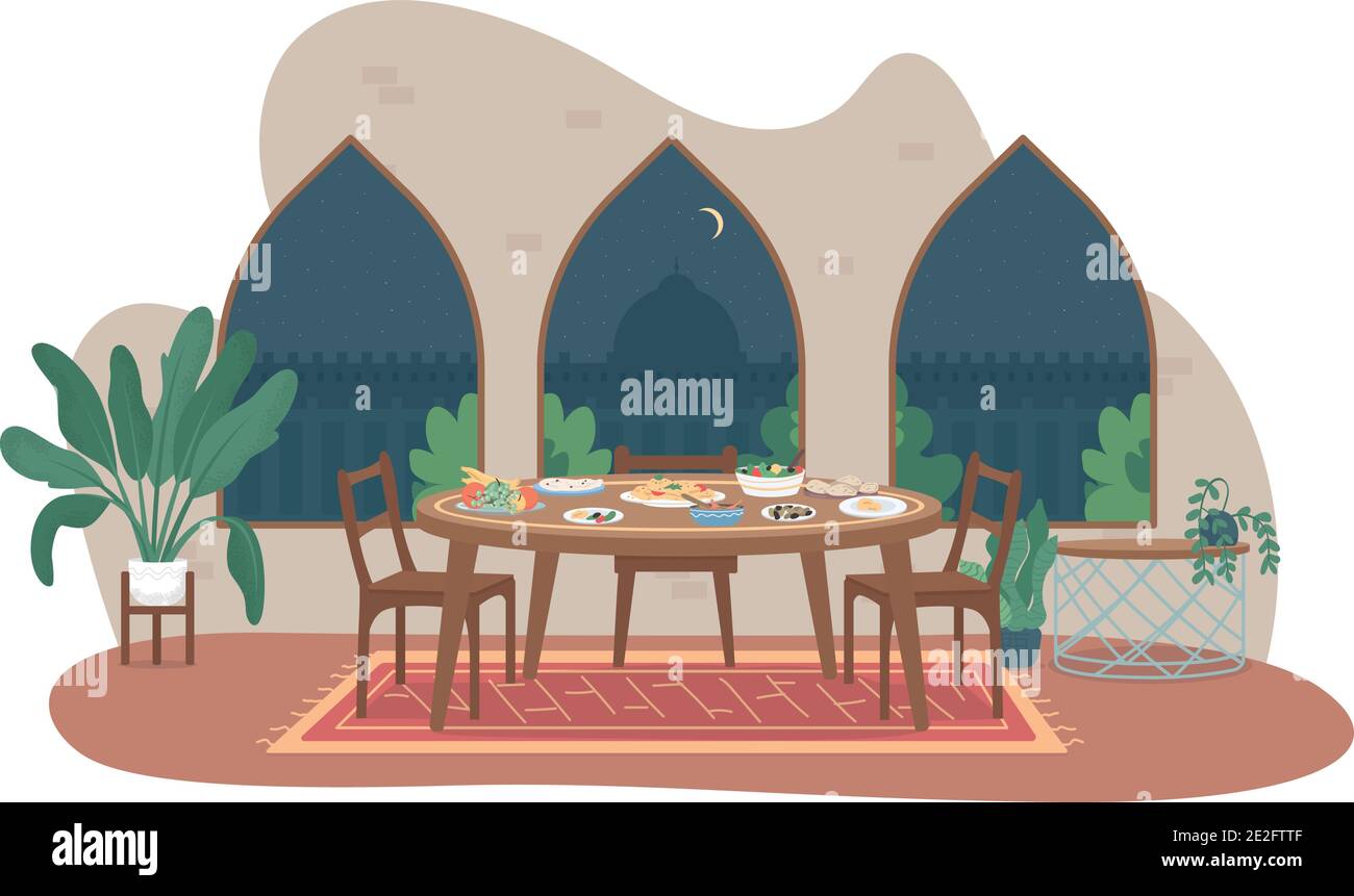 Ramadan pasto 2D vettore web banner, poster Illustrazione Vettoriale