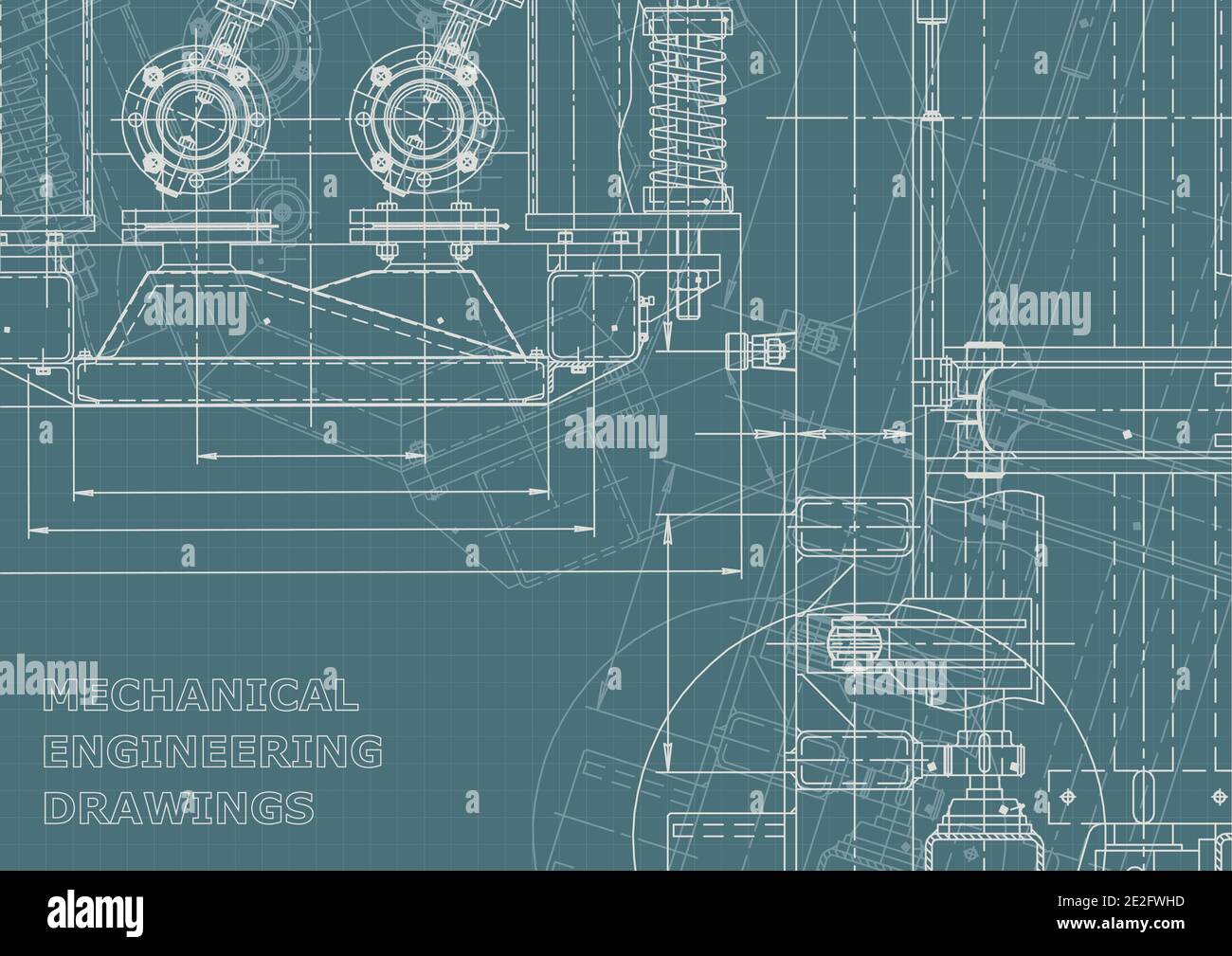 Industria della costruzione di macchine. Disegno per la realizzazione di strumenti. Identità aziendale di progettazione assistita dal computer Illustrazione Vettoriale