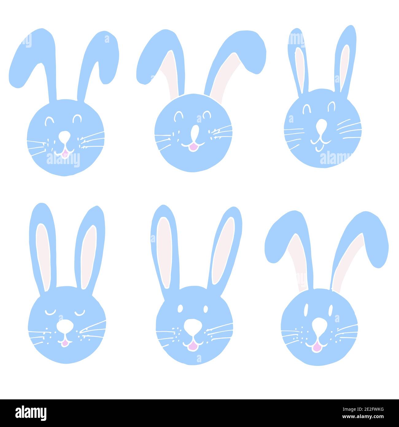 Illustrazione di Pasqua. Buona Pasqua. Set di disegni a mano, coniglietto pasquale. Una raccolta di immagini di lepri. Pastello blu Illustrazione Vettoriale