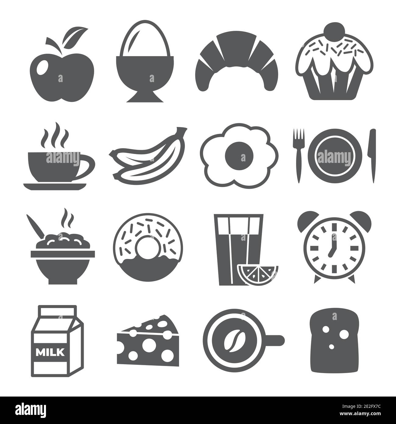 Colazione e icone del mattino su sfondo bianco Illustrazione Vettoriale