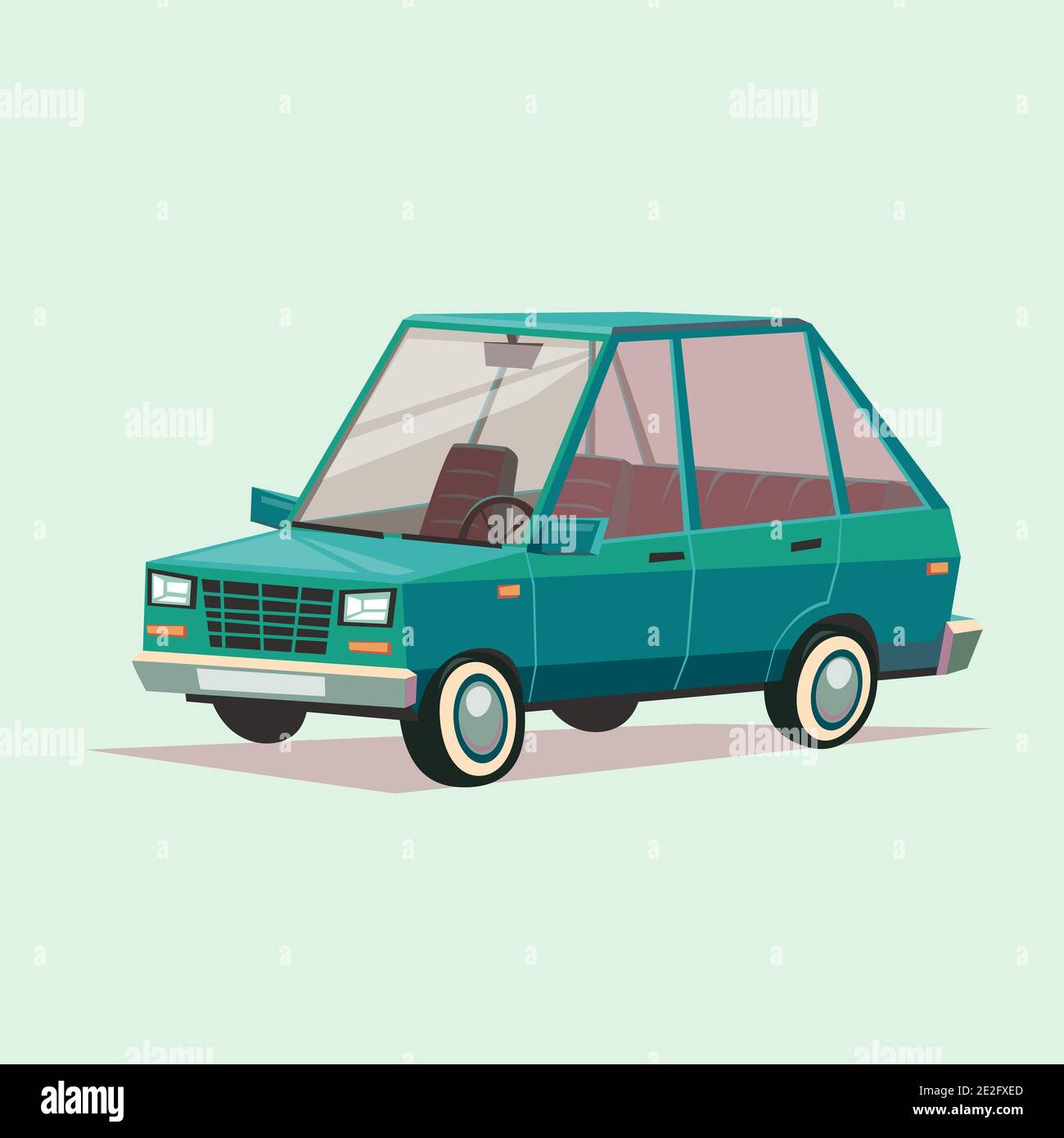 Illustrazione vettoriale di auto blu dal design piatto. Stile cartone animato Illustrazione Vettoriale