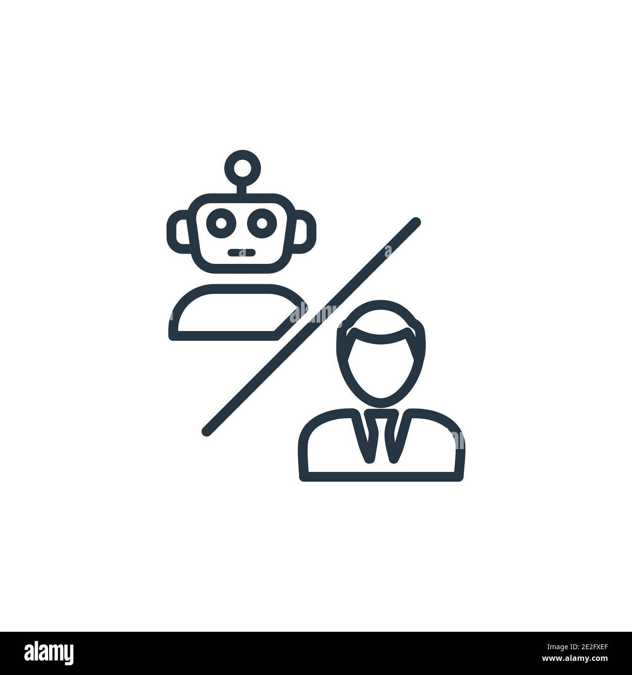 Robot e umani delineano l'icona vettoriale. Robot neri sottili e icona umana, vettore piatto semplice elemento illustrazione da modificabile intell artificiale Illustrazione Vettoriale