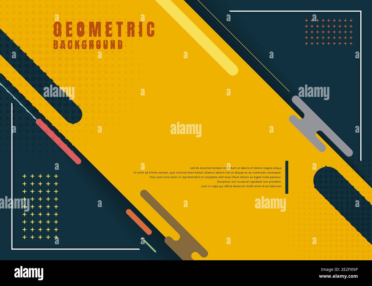 Modello di presentazione astratto geometrico arrotondato linea elemento disegno con effetto mezzitoni decorazione sfondo giallo. Illustrazione vettoriale Illustrazione Vettoriale