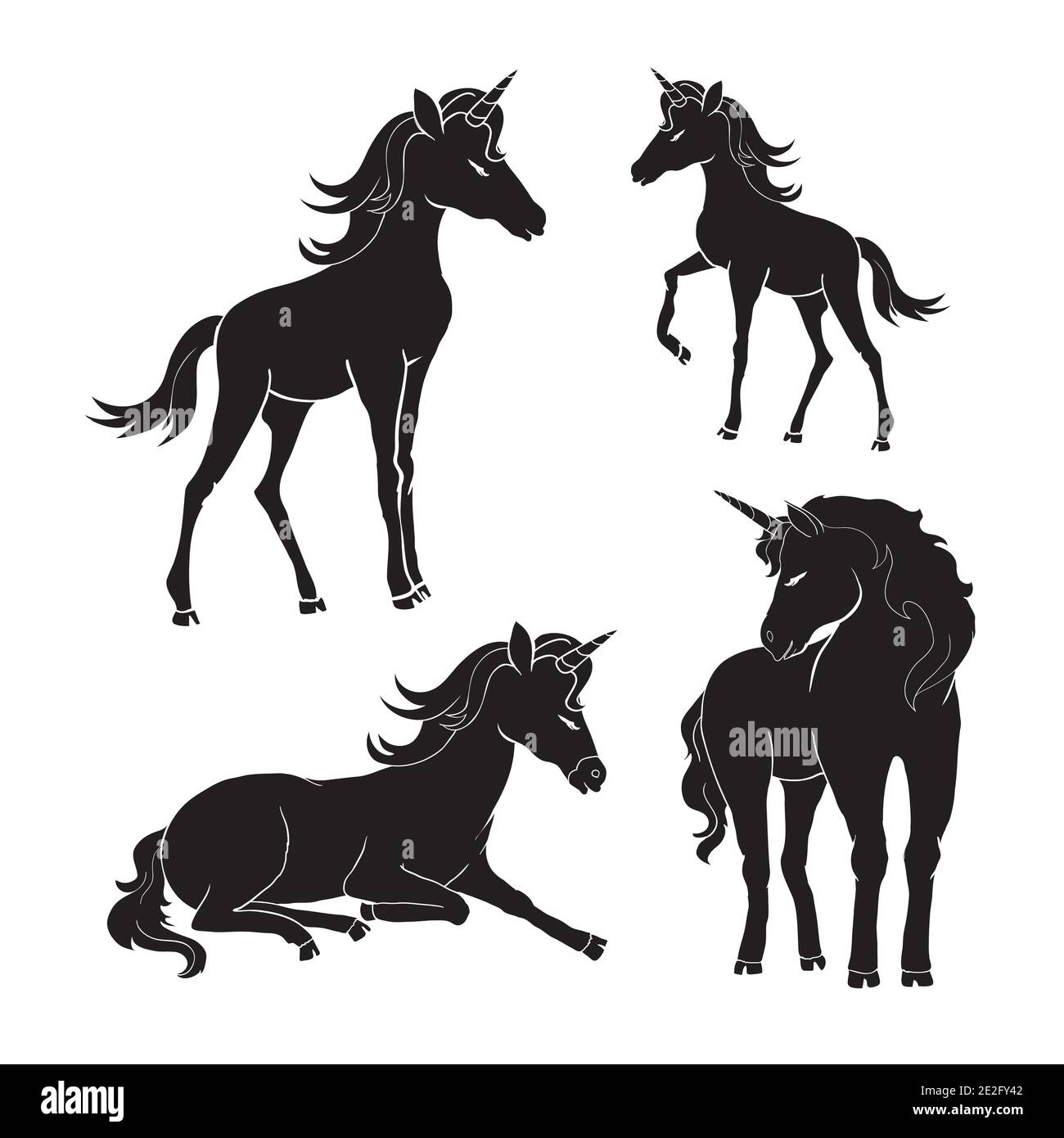 Il vettore unicorni la raccolta di immagini. Elementi per la progettazione. Illustrazione Vettoriale