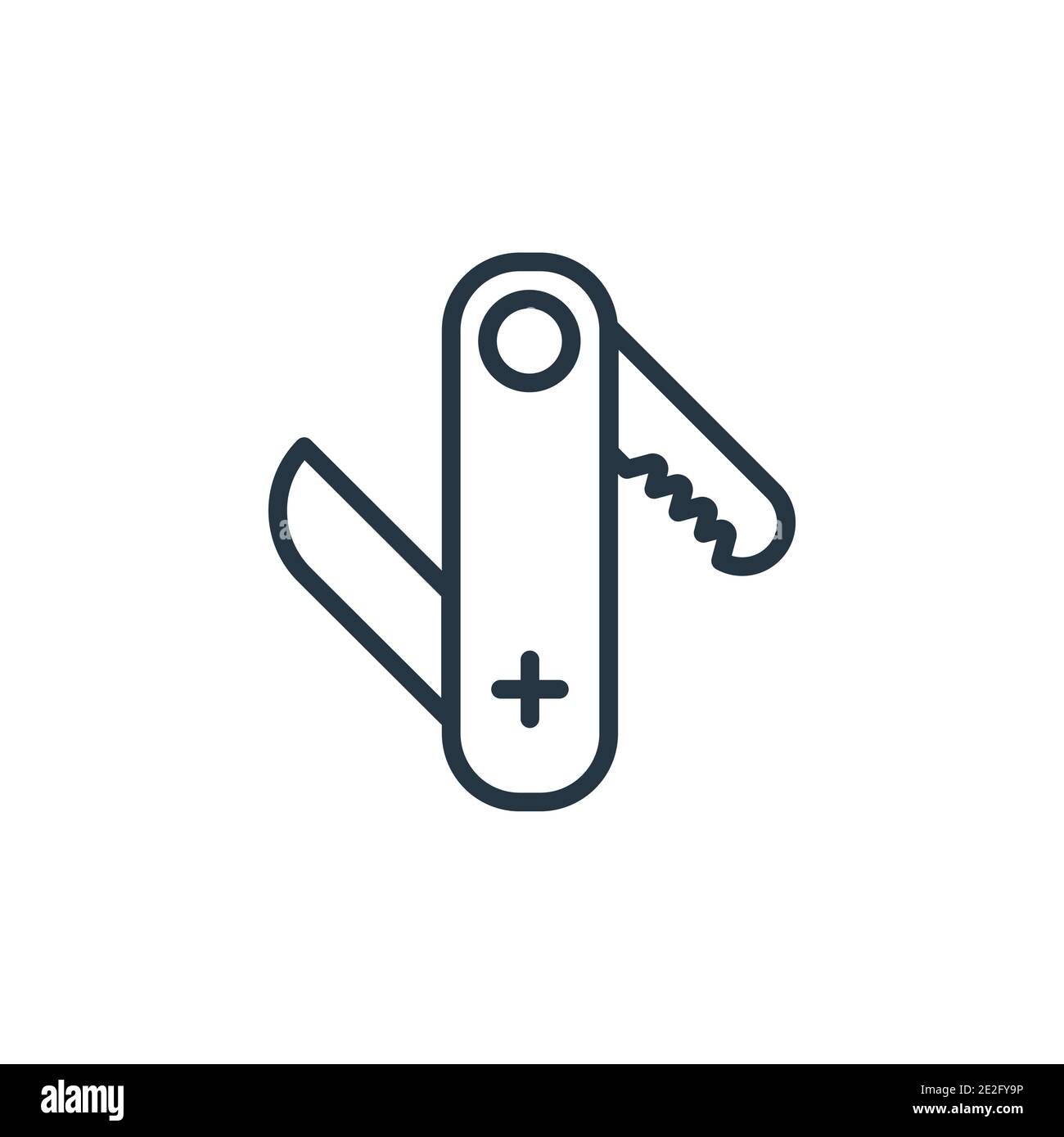 Icona svizzera coltello esercito vettore contorno. Sottile linea nera coltello esercito svizzero icona, vettore piatto semplice elemento illustrazione da modificabile concetto esercito isolat Illustrazione Vettoriale