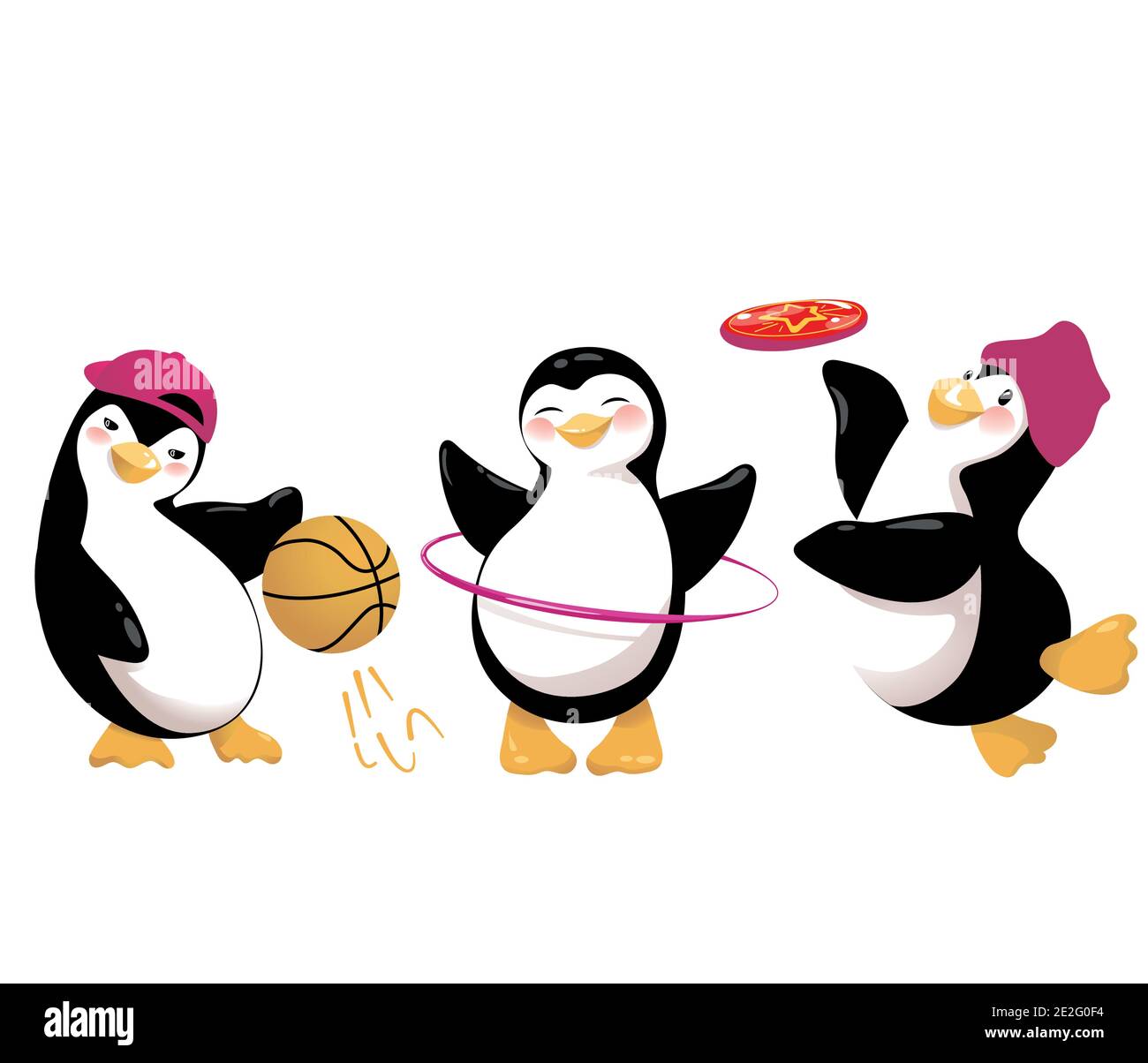Tre pinguini amichevoli escono per lo sport Illustrazione Vettoriale