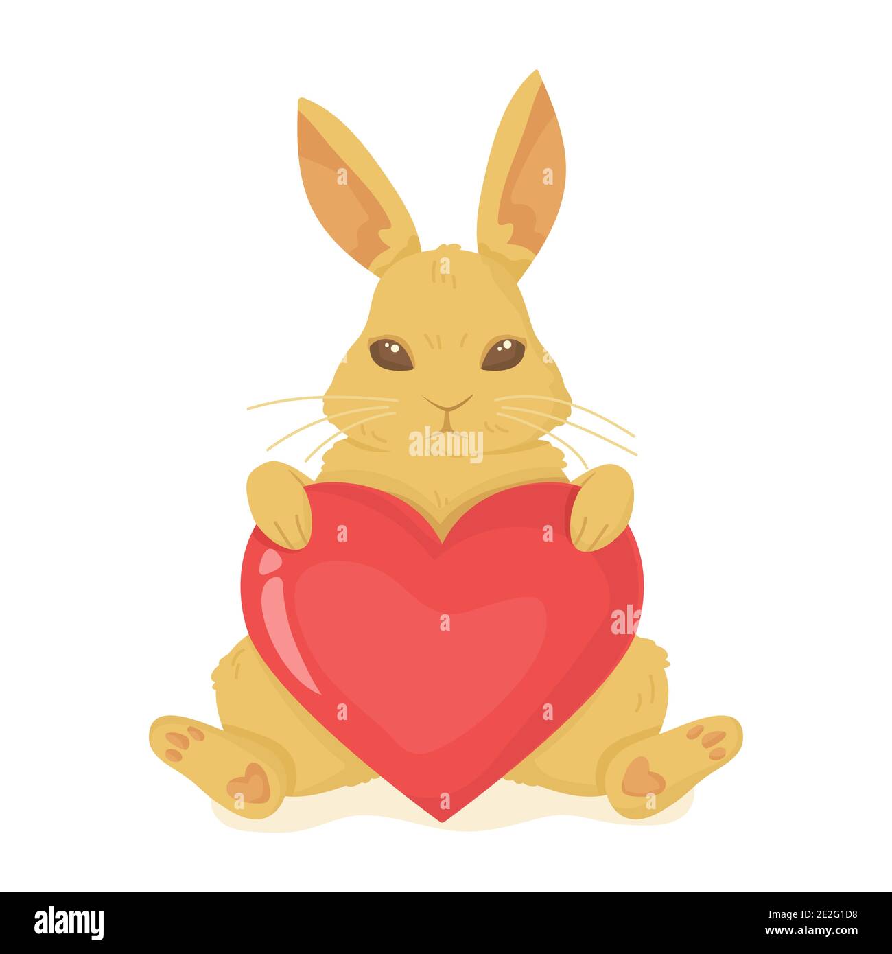 Carino coniglietto che tiene il cuore rosso. Coniglio soffice. San Valentino, carattere primaverile di Pasqua, concetto di confessione d'amore. Può essere utilizzato come scheda, stampa o poster Illustrazione Vettoriale