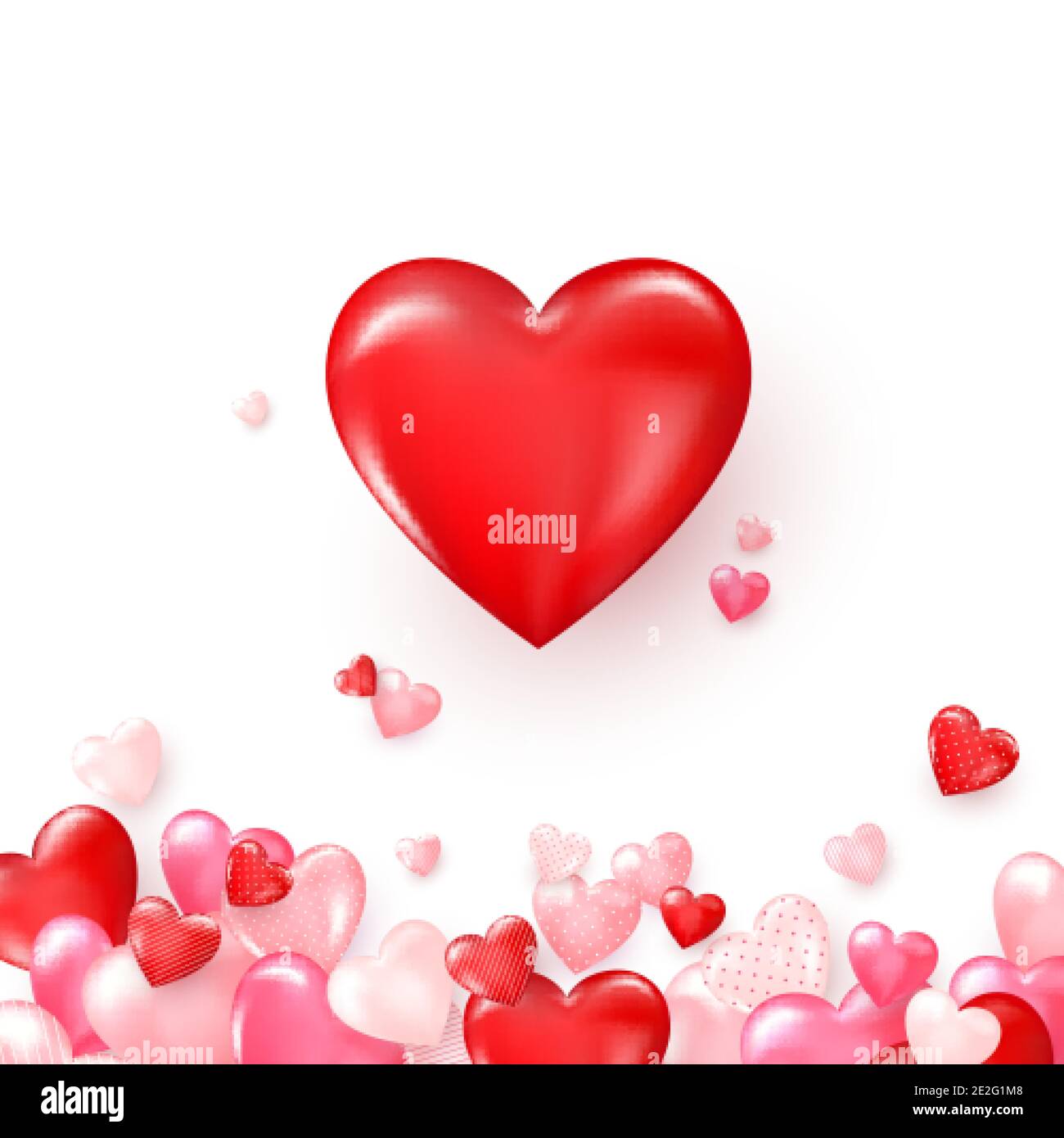 Carta di San Valentino con cuori rossi lucenti. Luminoso San Valentino`s giorno di fondo. Illustrazione vettoriale Illustrazione Vettoriale