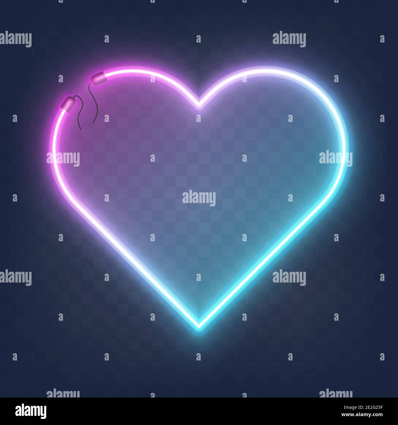 Cornice cardiaca al neon con forma luminosa e realistica isolata su sfondo trasparente con posizione per il testo. Effetto neon brillante e luminoso con fili, Vector Illustrazione Vettoriale