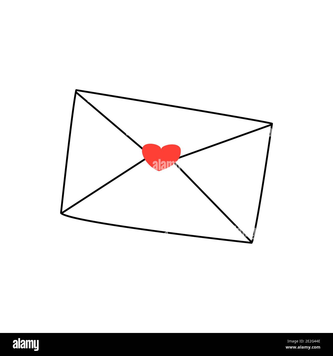 Inviluppo con cuore. Buon giorno di San Valentino. Dichiarazione d'amore, sentimenti, complimenti card. Illustrazione vettoriale isolata in doodle stiletto disegnato a mano Illustrazione Vettoriale