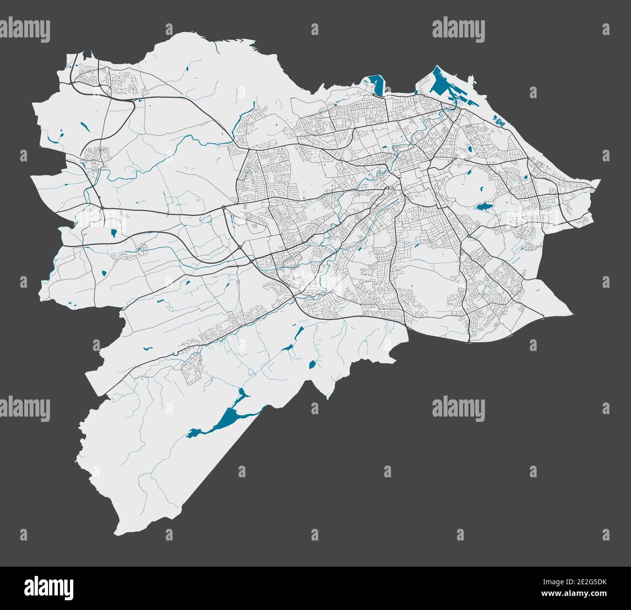 Mappa di Edimburgo. Mappa dettagliata dell'area amministrativa della città di Edimburgo. Panorama cittadino. Illustrazione vettoriale priva di royalty. Mappa con autostrade, st Illustrazione Vettoriale
