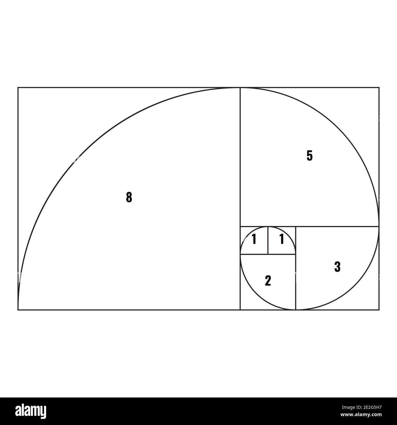 Modello della linea a spirale della proporzione o del rapporto d'oro. Illustrazione vettoriale. Illustrazione Vettoriale