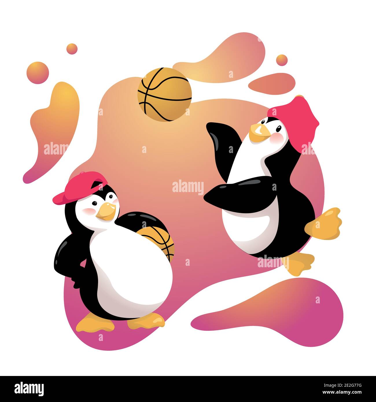 I pinguini appassionati di basket stanno per giocare Illustrazione Vettoriale