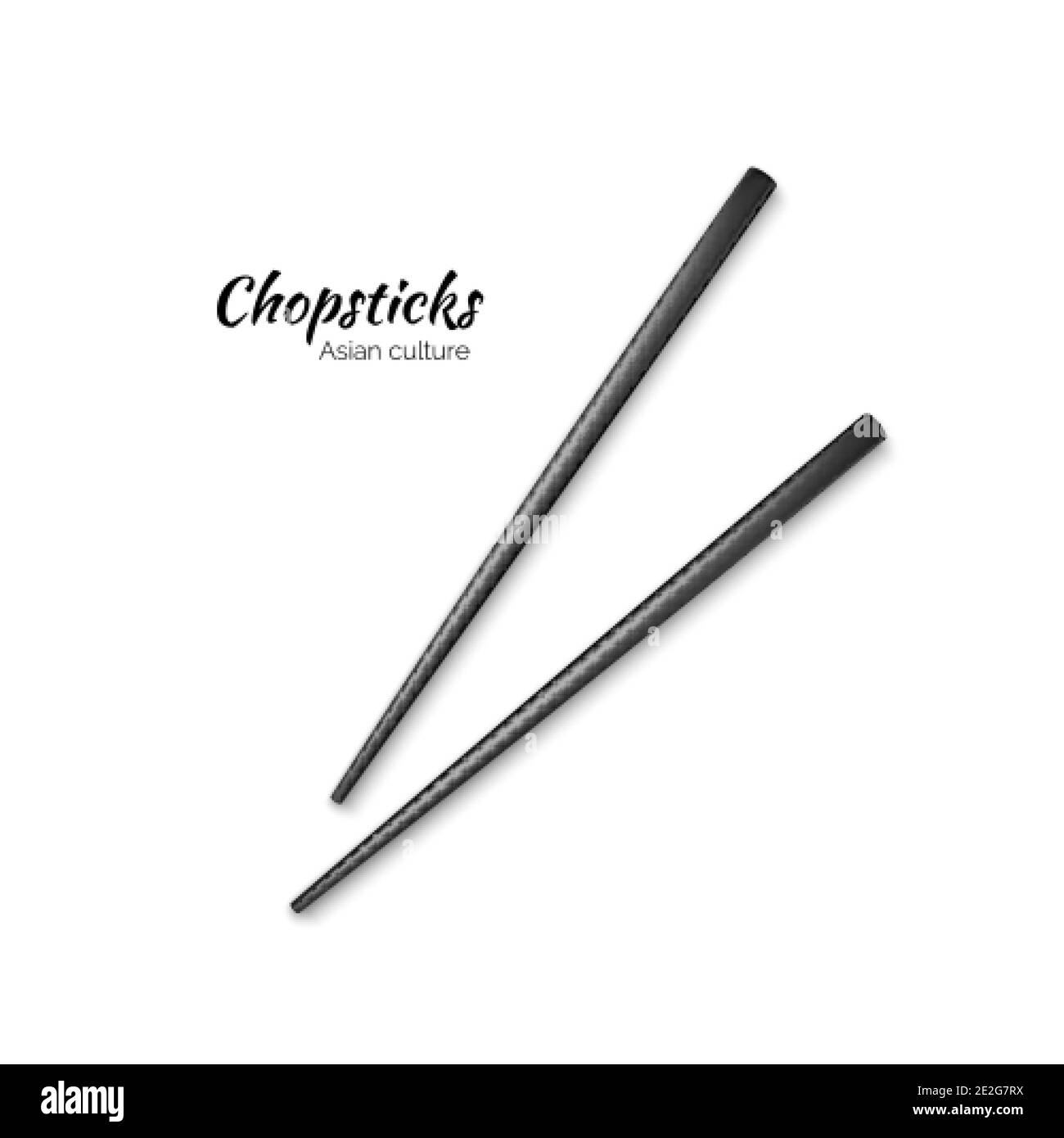 Bacchette lucide in legno nero realistiche. Elemento Chopstick cultura asiatica o orientale tradizionale. Vettore isolato su bianco Illustrazione Vettoriale
