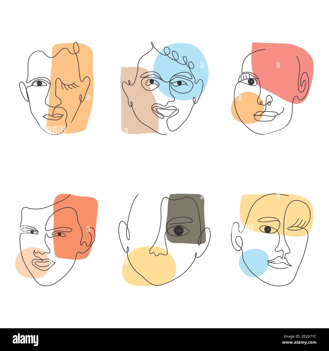 colorful mano disegnata moderna collezione di volti astratti su sfondo bianco, illustrazione vettoriale Illustrazione Vettoriale