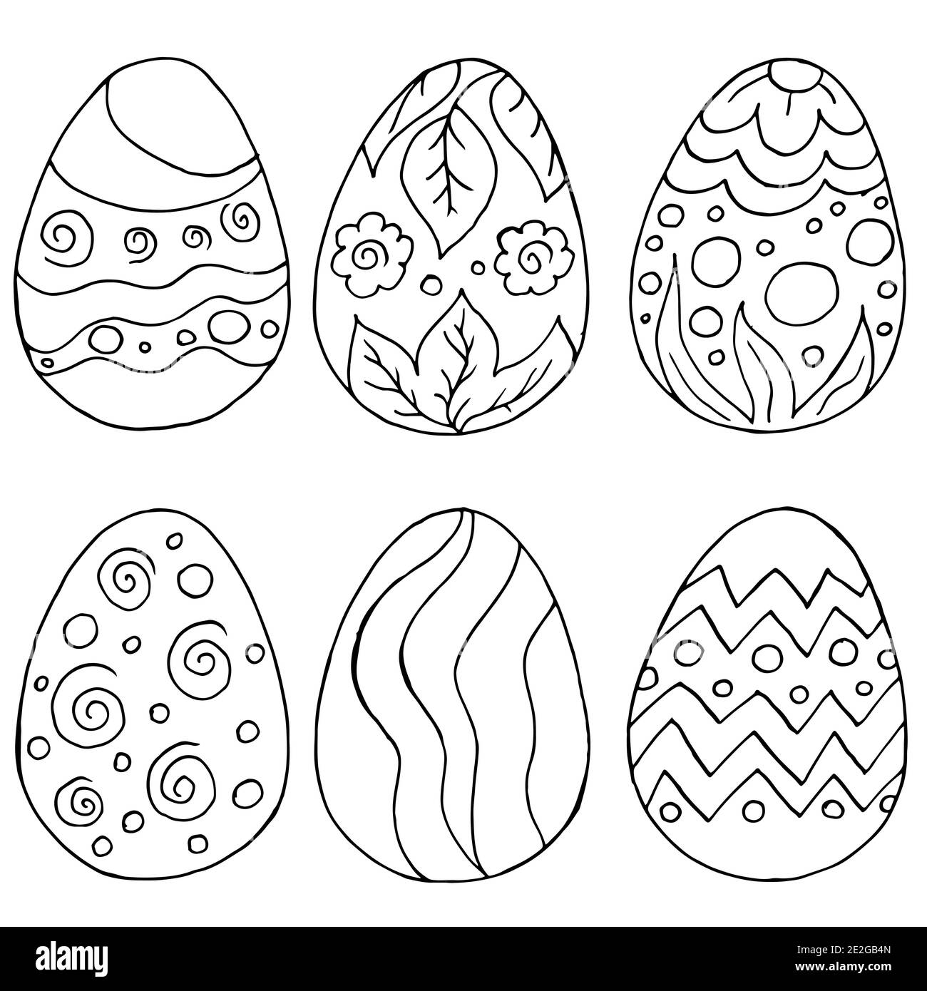 Illustrazione di Pasqua. Buona Pasqua. Raccolta di immagini di uova di Pasqua. Disegno di contorno Illustrazione Vettoriale