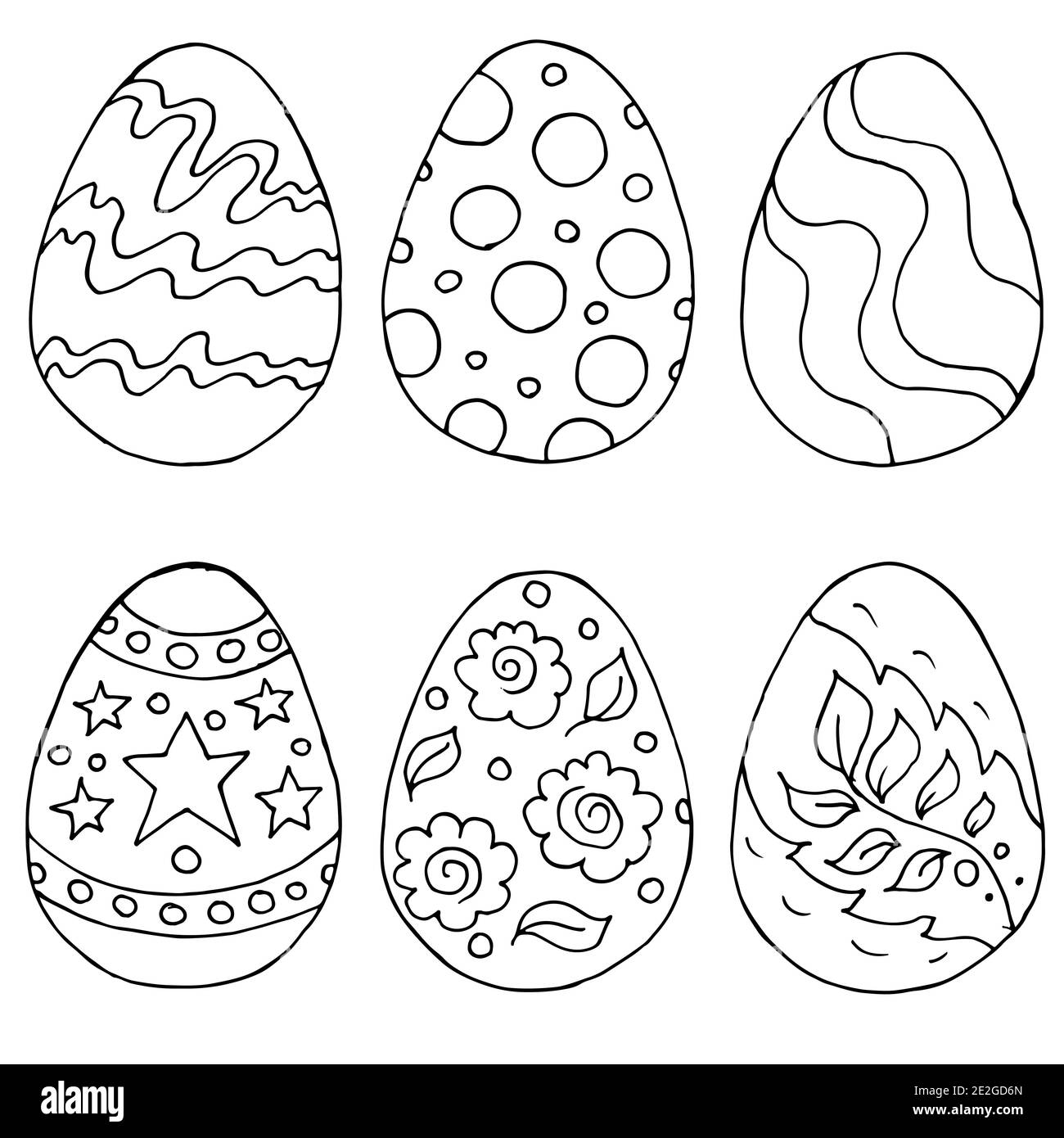 Illustrazione di Pasqua. Buona Pasqua. Una serie di disegni manuali. Raccolta di immagini di uova di Pasqua. Disegno di contorno Illustrazione Vettoriale