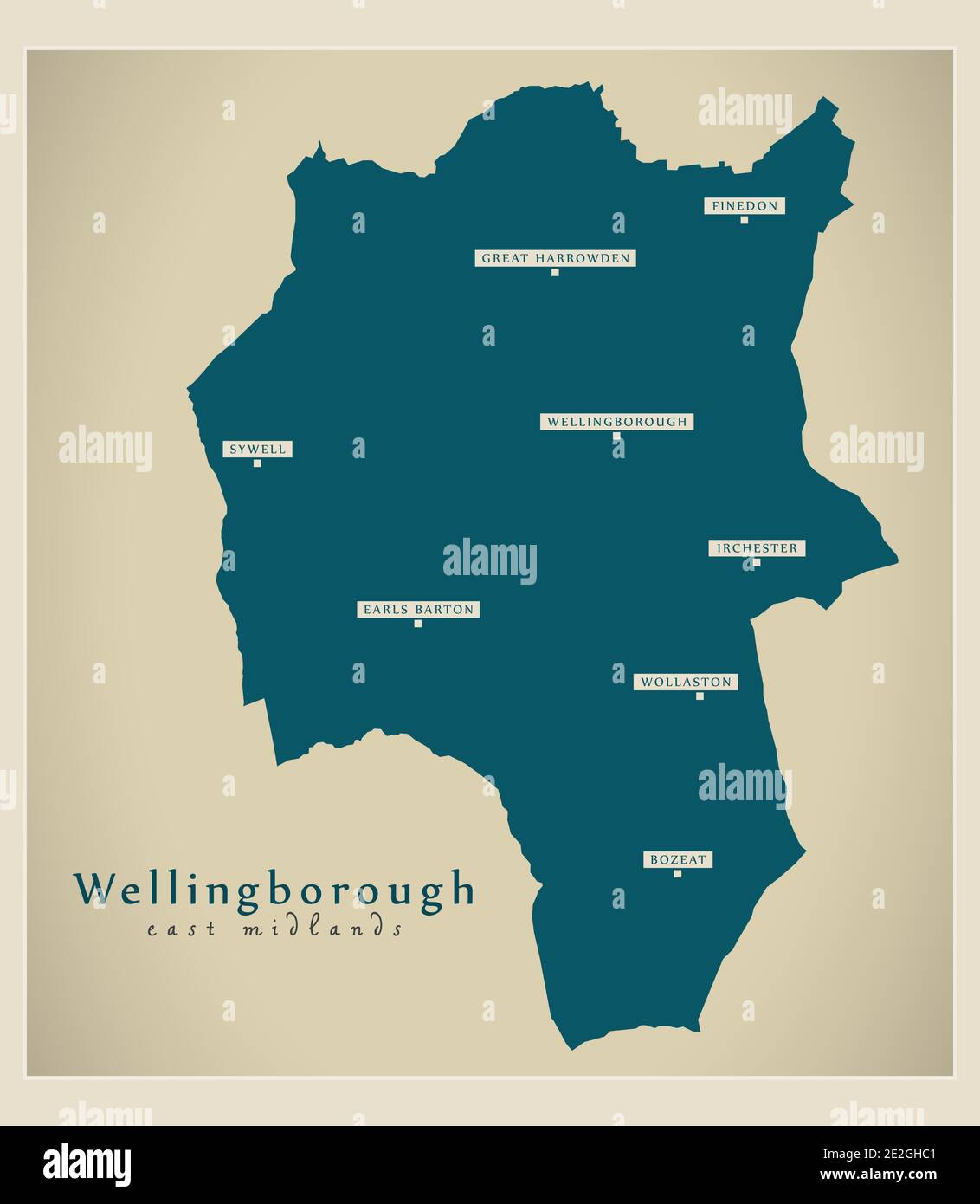 Mappa del distretto di Wellingborough - Inghilterra Regno Unito Illustrazione Vettoriale