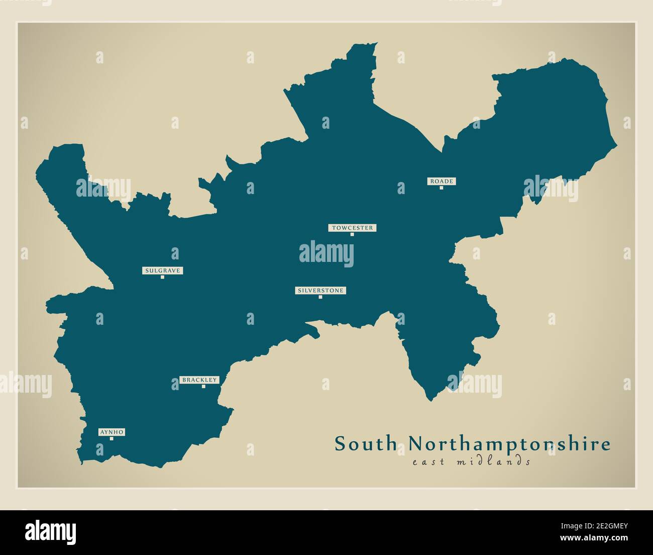 Mappa del distretto del Northamptonshire meridionale - Inghilterra Regno Unito Illustrazione Vettoriale