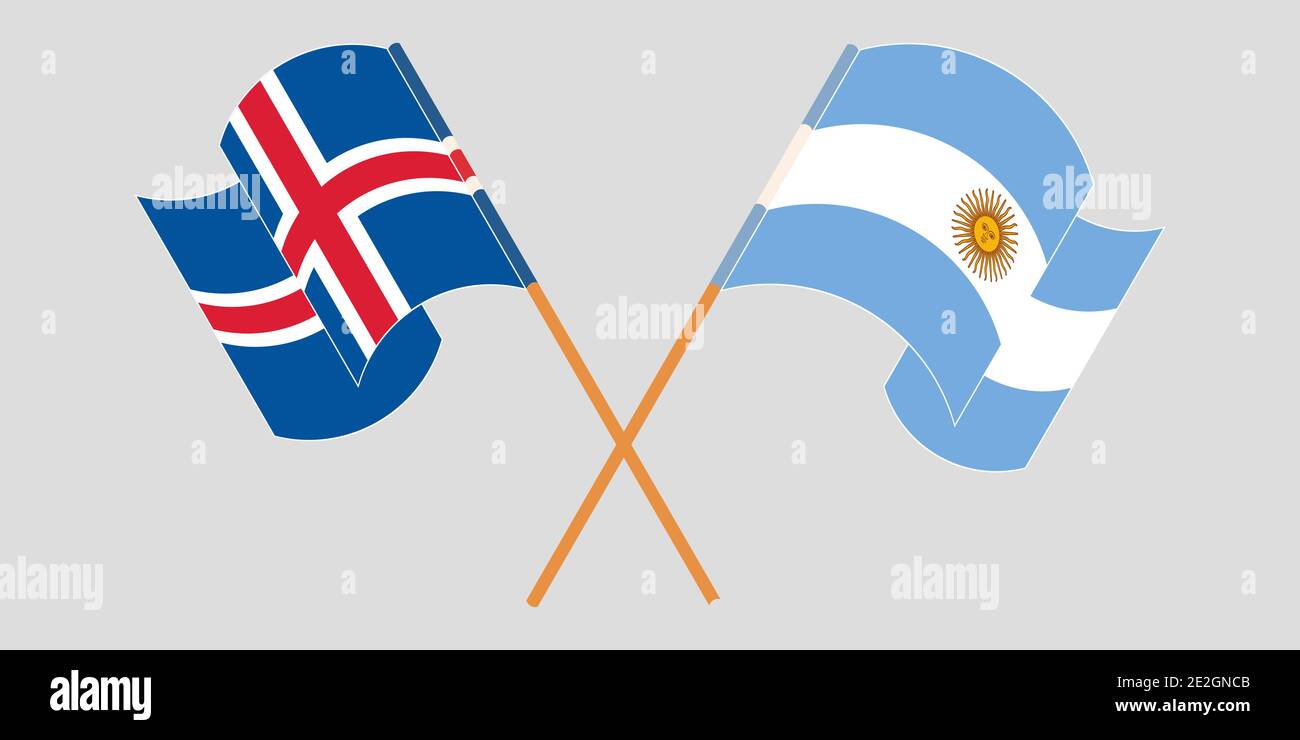 Bandiere incrociate e sventolanti di Islanda e Argentina. Illustrazione vettoriale Illustrazione Vettoriale