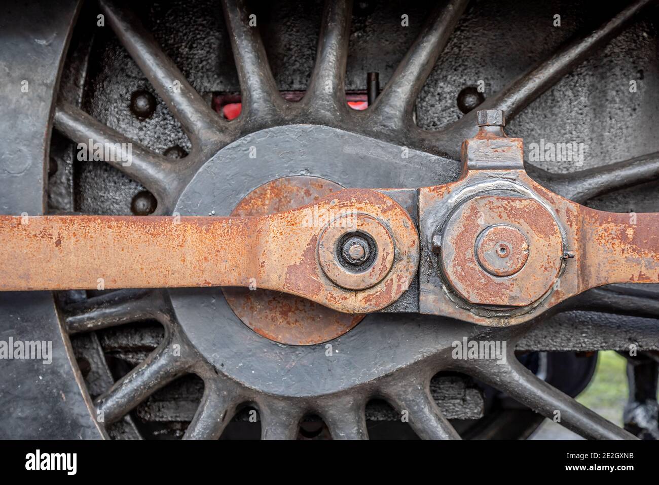 Ruota locomotiva a vapore e biella Foto Stock