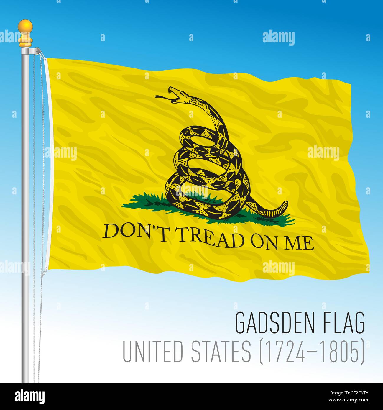 Bandiera storica statunitense Gadsen, 1724-1805, Stati Uniti, illustrazione vettoriale Illustrazione Vettoriale