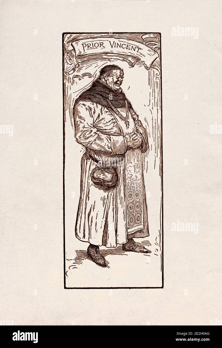 Incisione antica di personaggi letterari del folklore inglese dalle leggende di Robin Hood. Precedente Vincent. Di Louis Rhead. 1912 Foto Stock