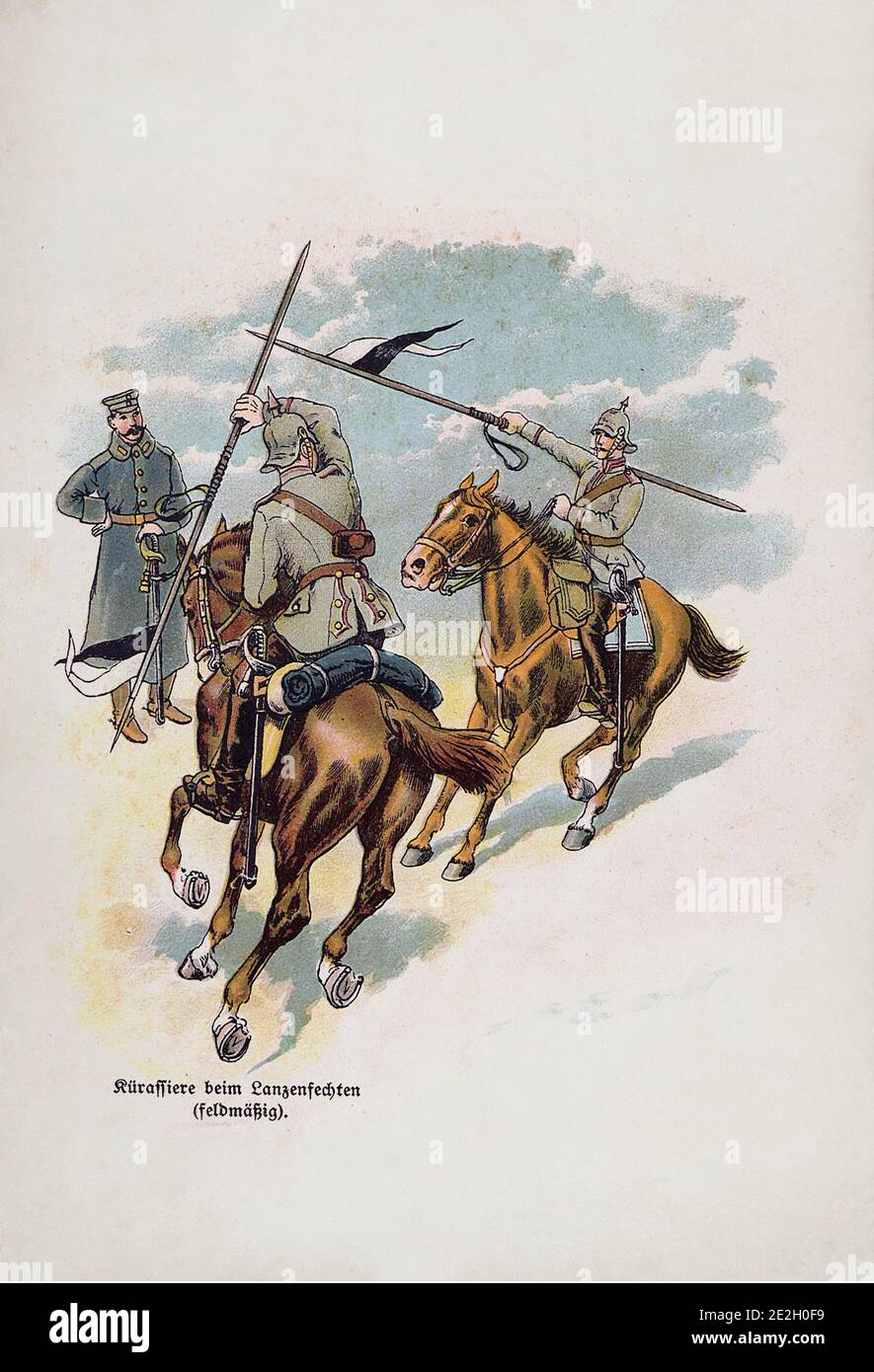 Esercito tedesco imperiale (Deutsches Heer). I cuirassiers tedeschi si allenano con lance (uniforme da campo). Impero tedesco. 1910 s. Foto Stock