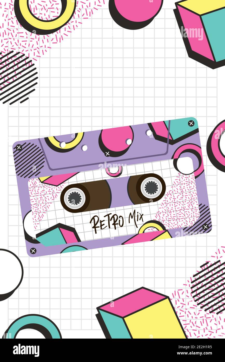 Design della cassetta rétro mix, nastro Music vintage e tema audio illustrazione vettoriale Illustrazione Vettoriale
