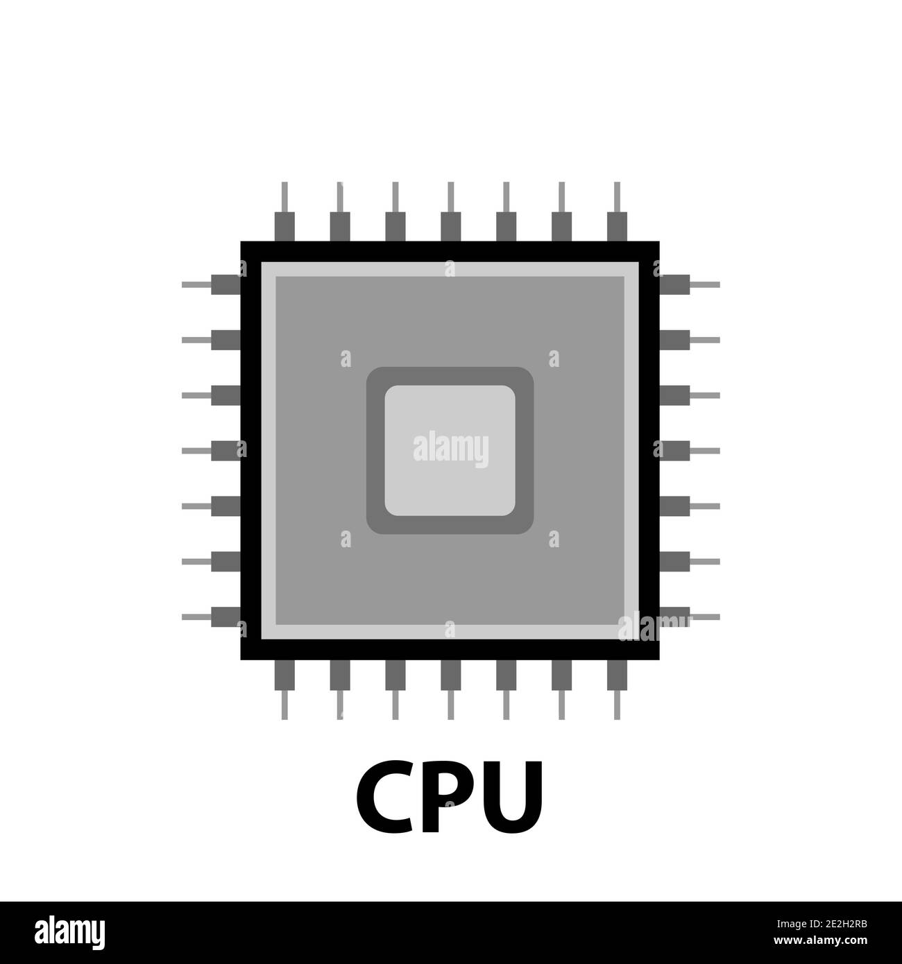 scheda a circuiti stampati cpu, illustrazione vettoriale in bianco e nero. Icona cpu isolata. Illustrazione Vettoriale
