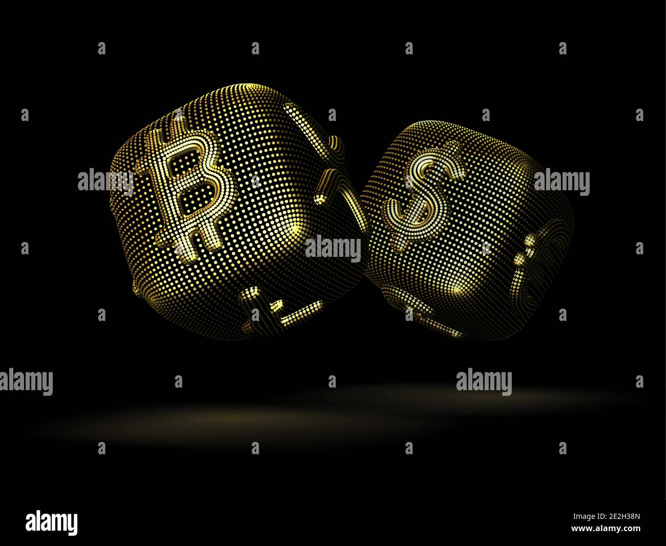 Morse in 3D digitali con logo criptovalenti Bitcoin, Litecoin e Ripple. Illustrazione Vettoriale