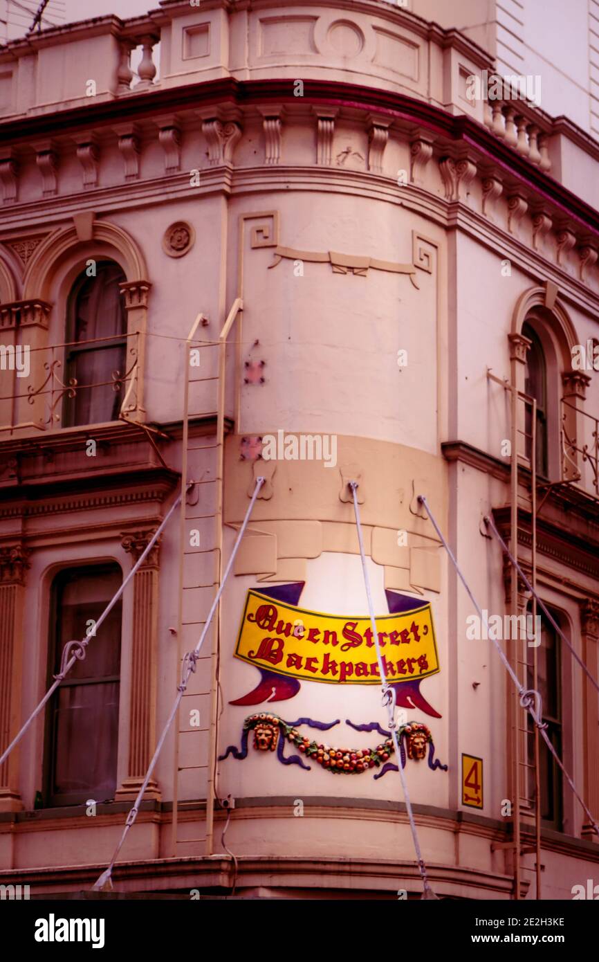 Backpackers Hostel, Queen Street, Auckland, Nuova Zelanda Foto Stock