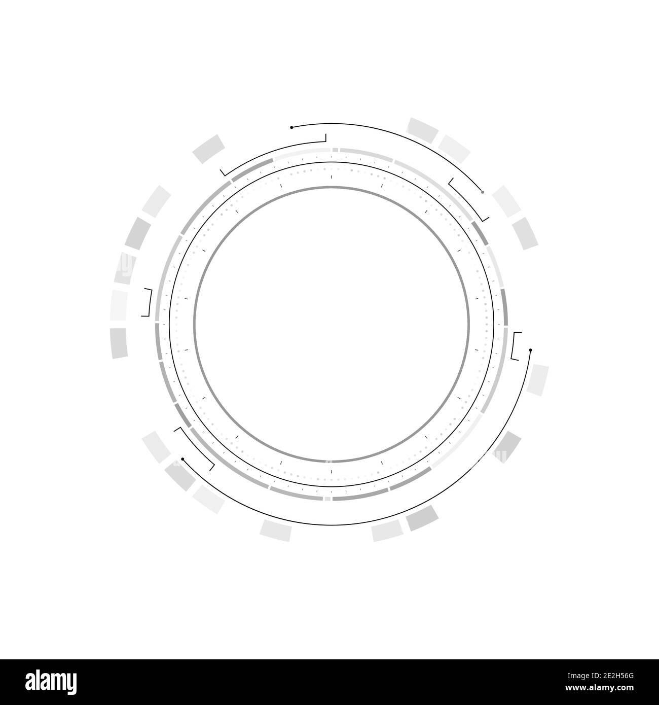 Elementi infografici del cerchio HUD. Display head-up rotondo sci-fi per interfaccia utente futuristica HUD, GUI. Tema tecnico e scientifico. Illustrazione vettoriale. Illustrazione Vettoriale