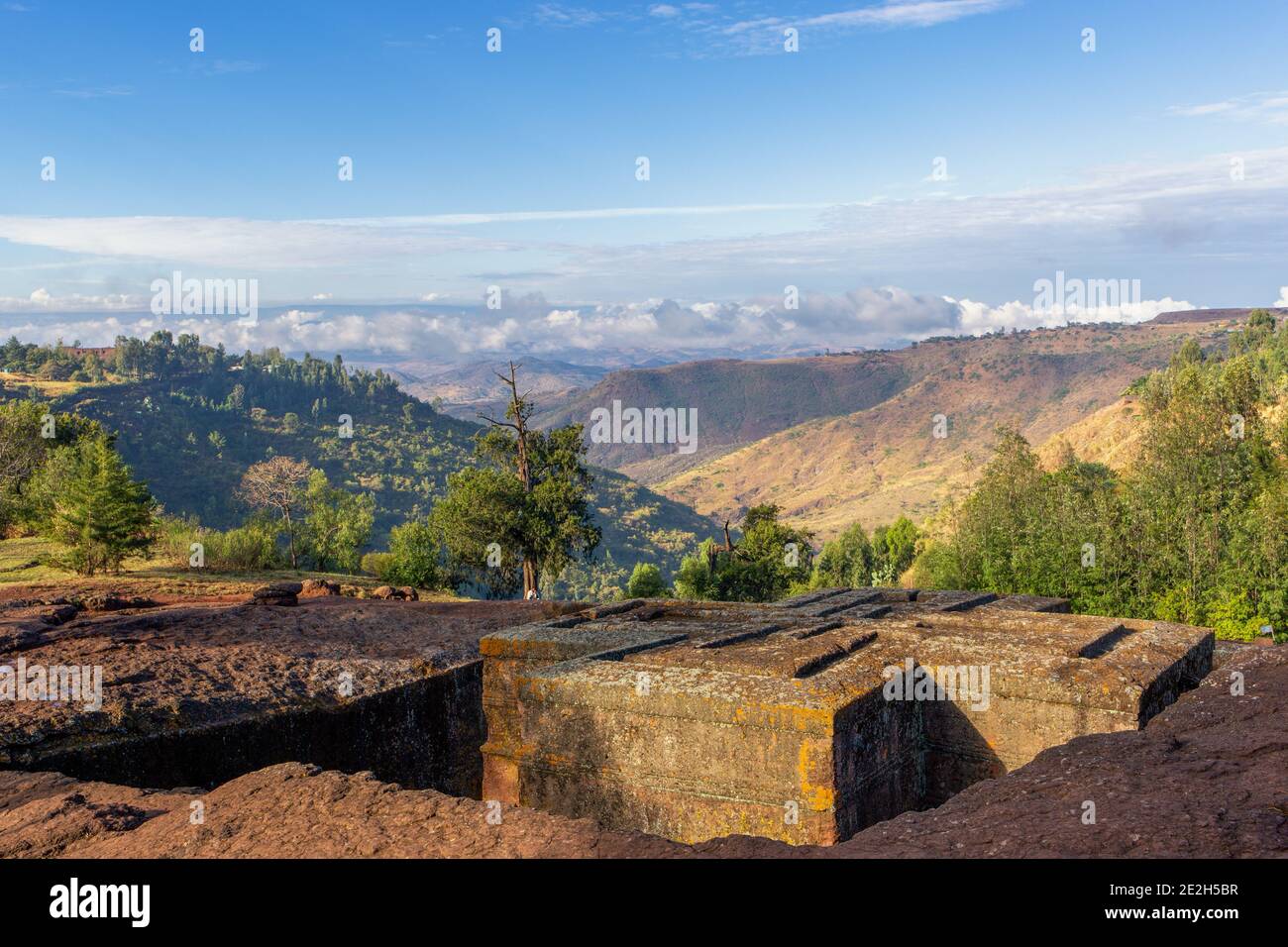 Bete Giorgis Bet Giyorgis Chiesa scavata nella roccia Felsenkirche Sito Patrimonio dell'Umanità dell'UNESCO, Lalibela, Etiopia, Africa  Foto Stock