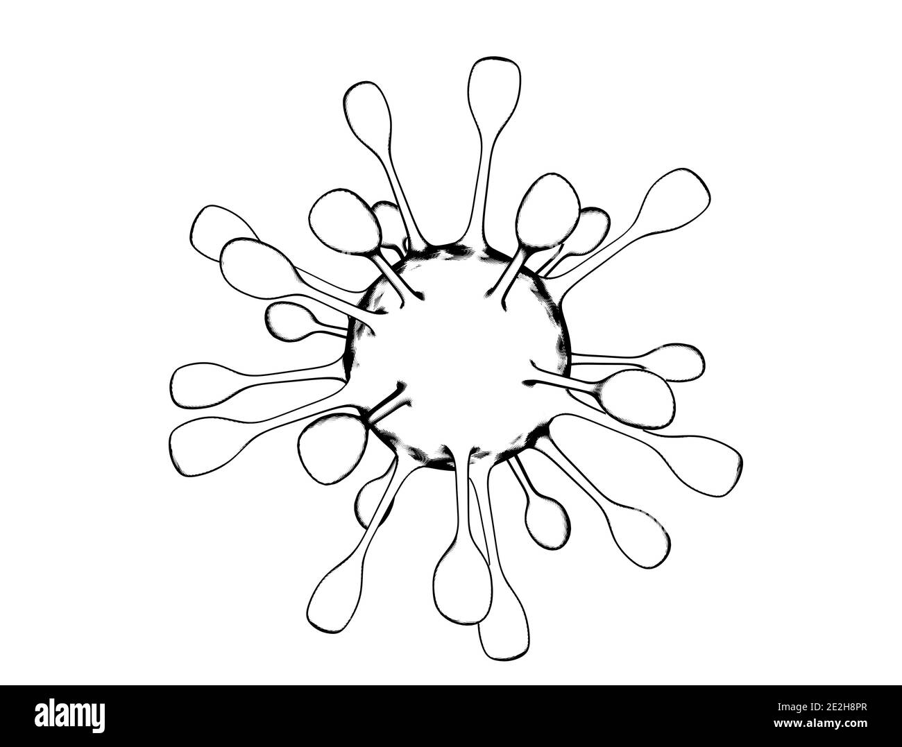 Disegno di cellule del virus isolato su sfondo bianco. Immagine 3D di Coronavirus Covid-19 Foto Stock