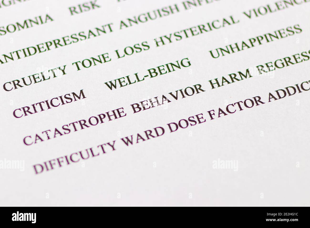 Un insieme di parole per una persona con cattive abitudini: Cattivo comportamento, danno, perdita e altri. Dipendenza e vita sociale Foto Stock