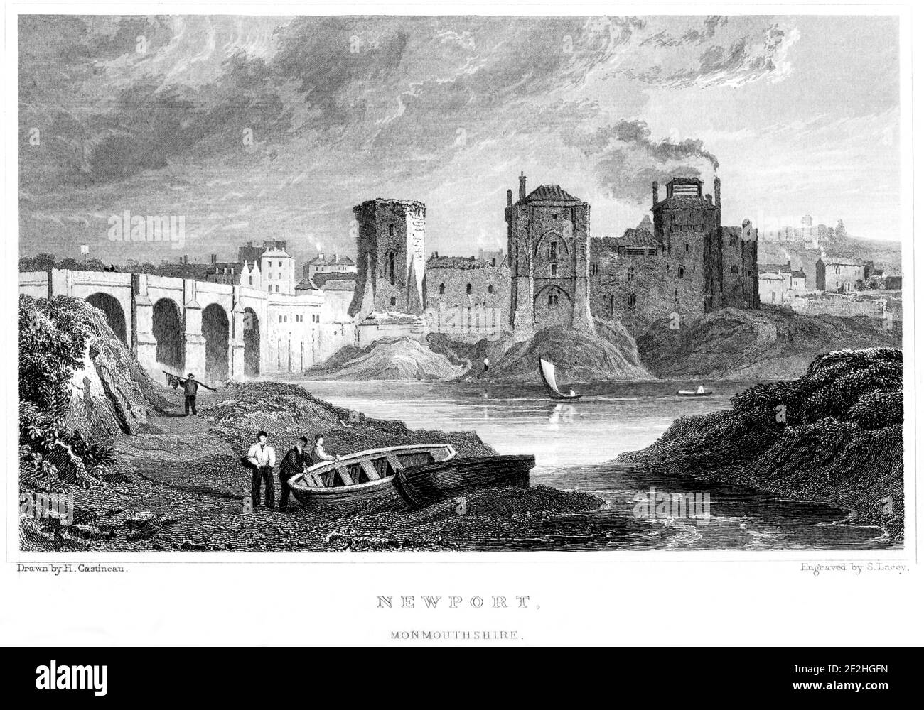 Un'incisione di Newport, il Monmouthshire ha scansionato ad alta risoluzione da un libro pubblicato nel 1854. Si ritiene che questa immagine sia priva di tutti i poliziotto storici Foto Stock