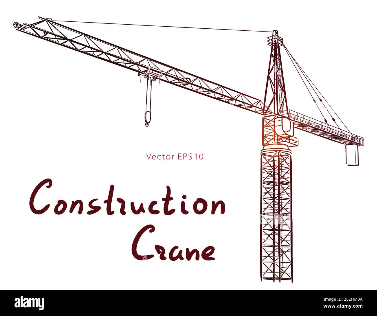 La costruzione della torre della gru. Dettagliata illustrazione vettore isolato su sfondo bianco. Illustrazione Vettoriale