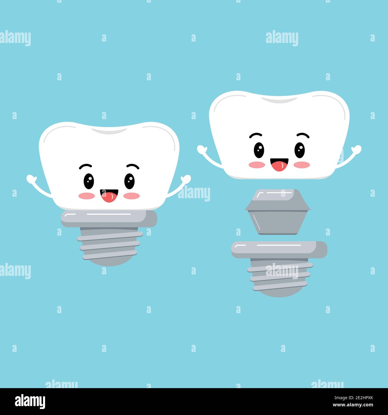 Cute dente di impianto dentale con icona della mano Illustrazione Vettoriale