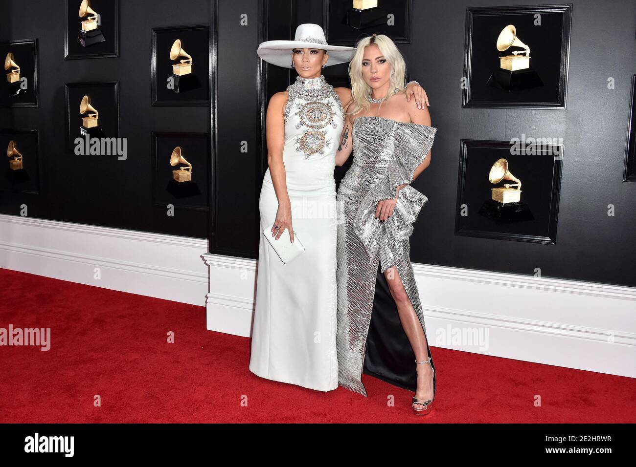 Jennifer Lopez e Lady Gaga partecipano al 61° Premio annuale GRAMMY presso lo Staples Center il 10 febbraio 2019 a Los Angeles, California, USA. – Lady Gaga e Jennifer Lopez si esibiranno all’inaugurazione di Joe Biden. Foto di Lionel Hahn/ABACAPRESS.COM Foto Stock