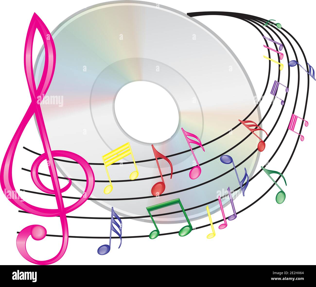 Note musicali, treble clef e design CD Disc Illustrazione Vettoriale