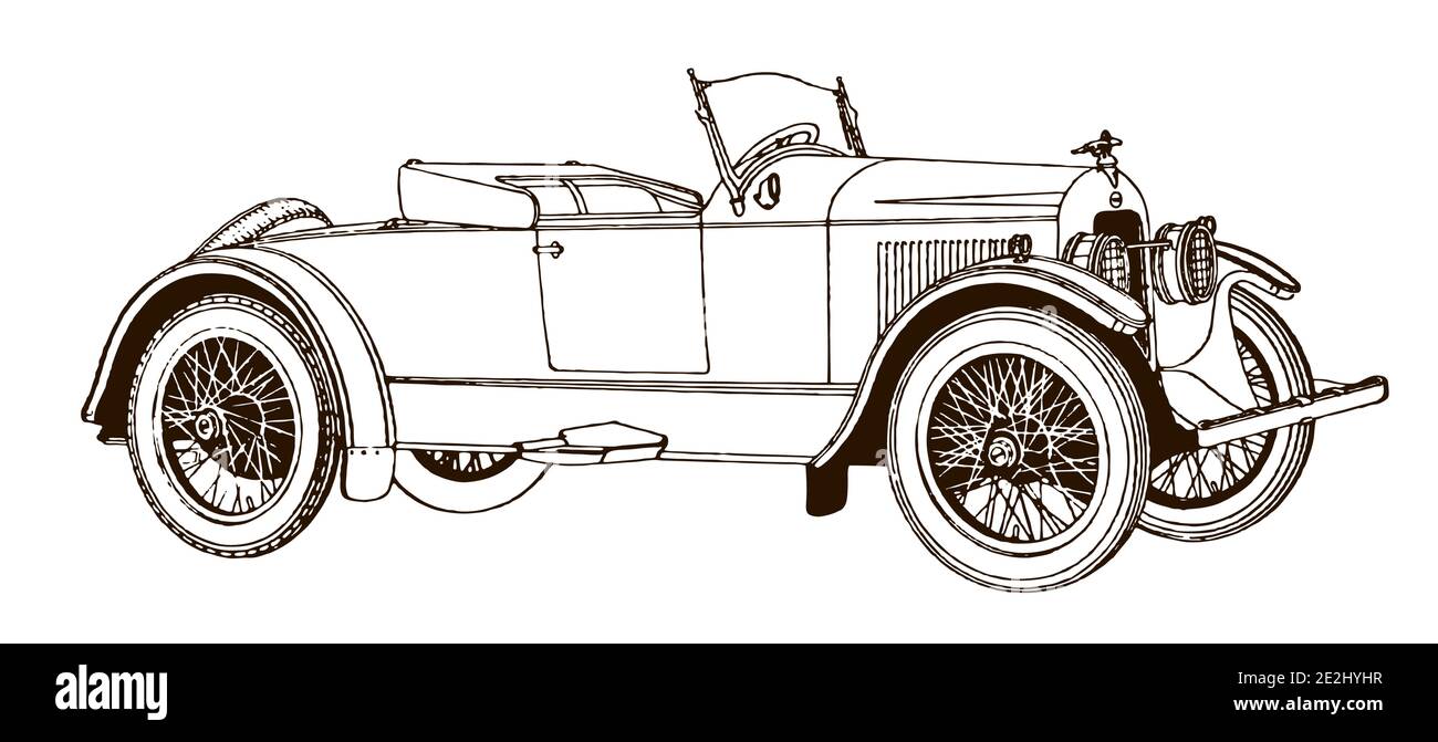 Auto vintage aperta a due posti, dopo un'antica illustrazione degli inizi del XX secolo Illustrazione Vettoriale