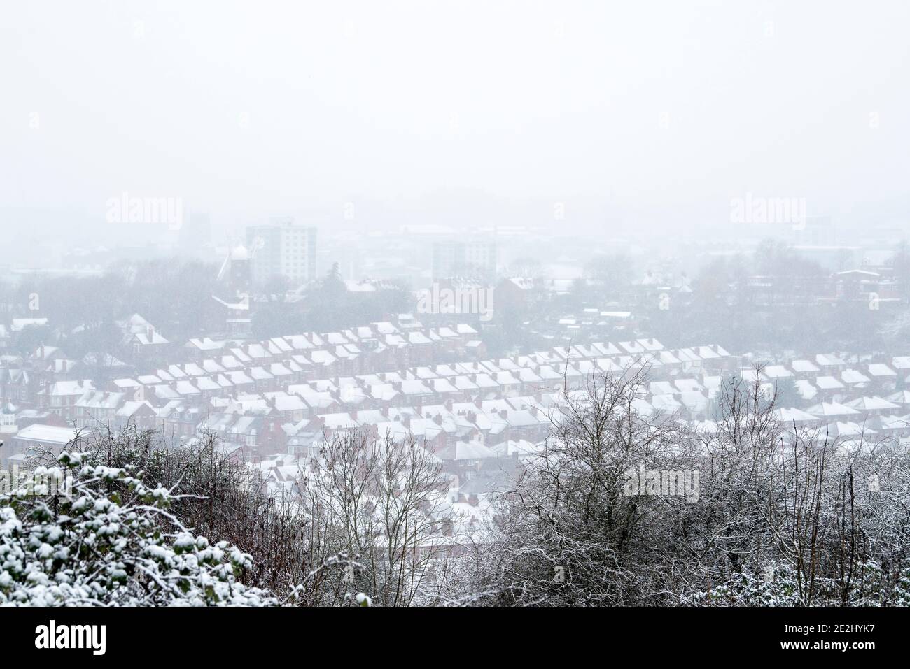 Si affaccia su Sneinton e Nottingham City nella neve, Nottinghamshire Inghilterra UK Foto Stock